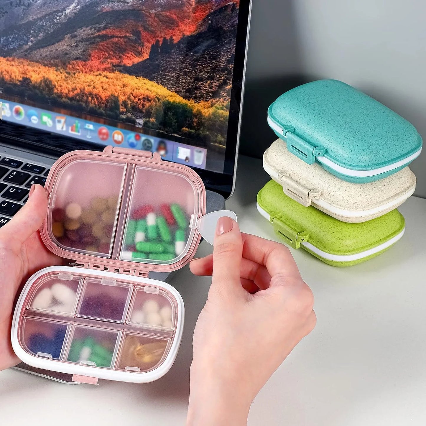 Portable 8-Compartment Pill Organizer Box – Travel Medicine, Vitamin & Supplement Storage Case