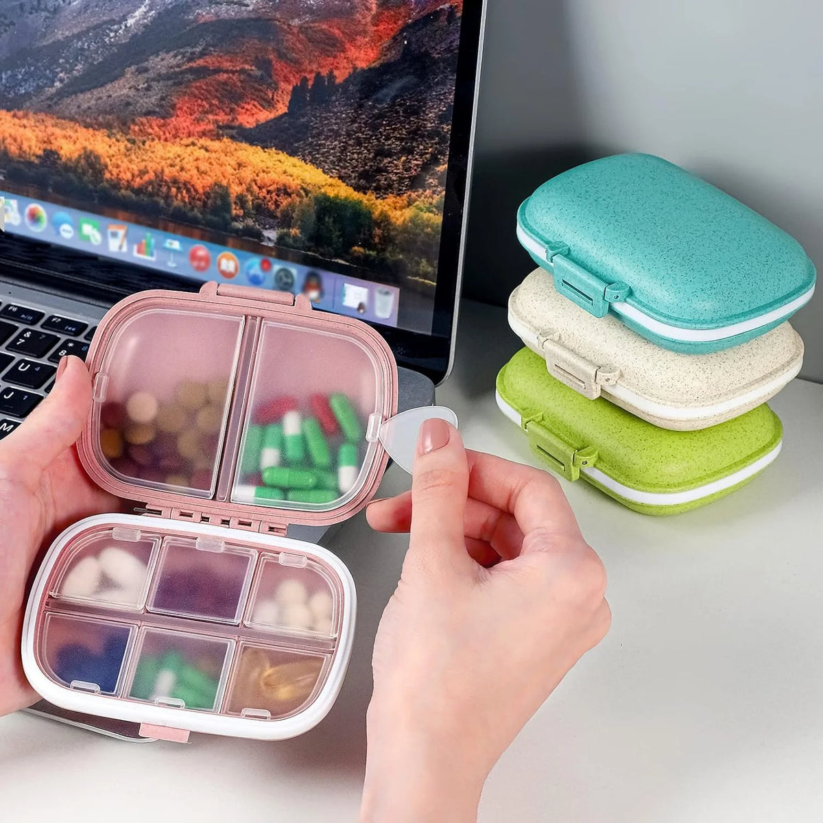 Portable 8-Compartment Pill Organizer Box – Travel Medicine, Vitamin & Supplement Storage Case