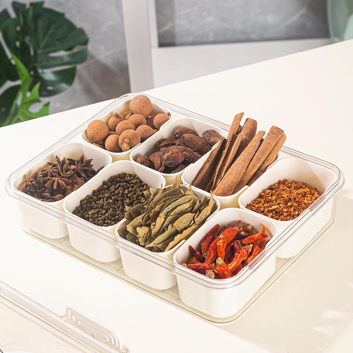 4/8 Grid Portable Snack Box Container | Travel Charcuterie Board with Lid | Refrigerator Food Storage & Organizer