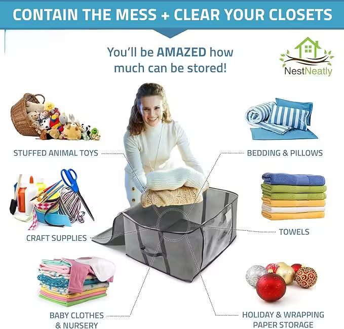 Ensemble de rangement sous lit NestNeatly : organisateurs gain de place pour vêtements, chaussures, couvertures et plus encore | Solution de rangement sous lit durable