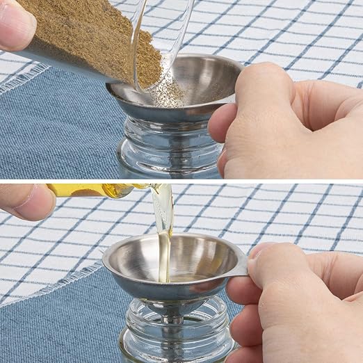 Ensemble de 3 entonnoirs de cuisine en acier inoxydable – Entonnoirs en métal de qualité alimentaire pour remplir les bouteilles – Mini entonnoirs pour les huiles essentielles, les épices et les liquides