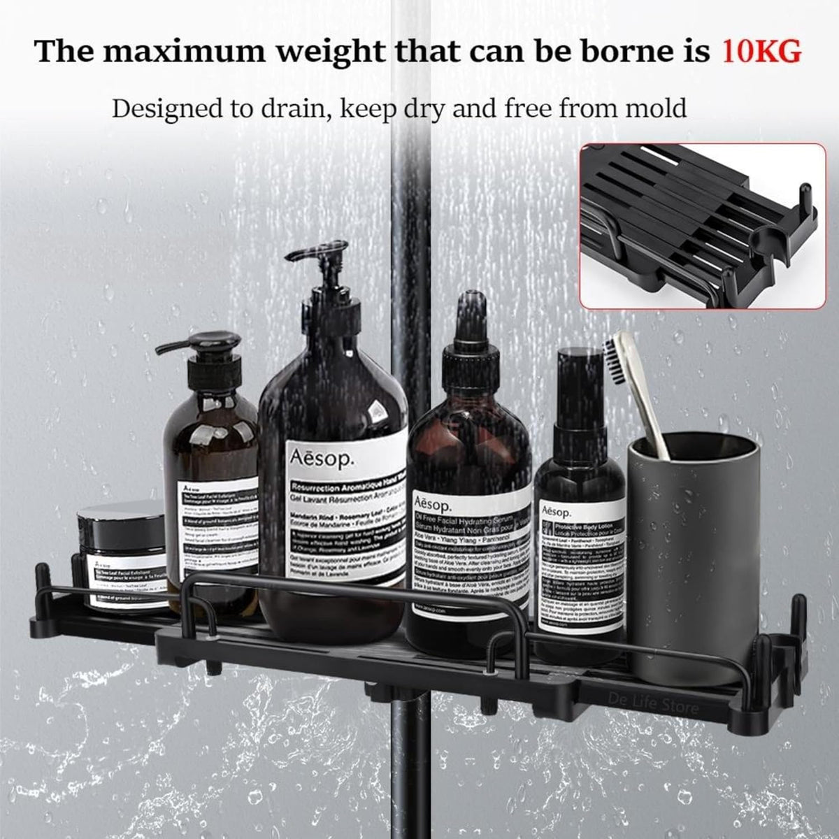 Wall-Mounted Shower Caddy – Over-The-Shower Shelf Organizer – Rustproof Floating Bathroom Hanger for Shampoo, Soap, and Grooming Essentials (Black/White)