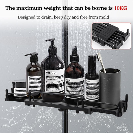 Wall-Mounted Shower Caddy – Over-The-Shower Shelf Organizer – Rustproof Floating Bathroom Hanger for Shampoo, Soap, and Grooming Essentials (Black/White)