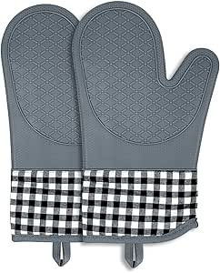 Pair of Silicone Oven Mitts – Heat Resistant Non-Slip Cooking Gloves with Soft Cotton Lining