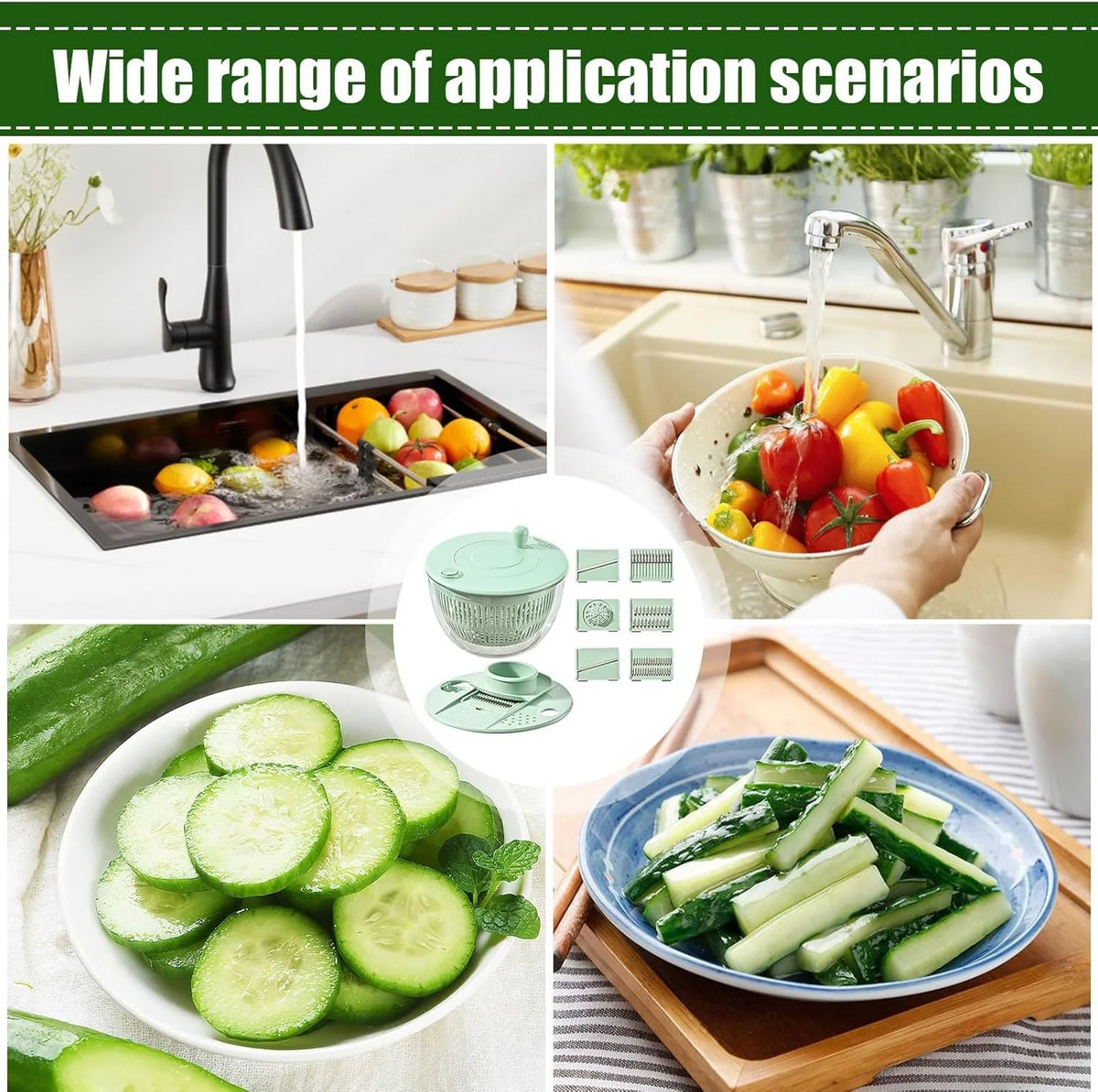 Essoreuse à salade manuelle et séchoir à légumes – Grande laveuse à fruits et légumes avec poignée rotative, passoire et saladier (23,5 cm)