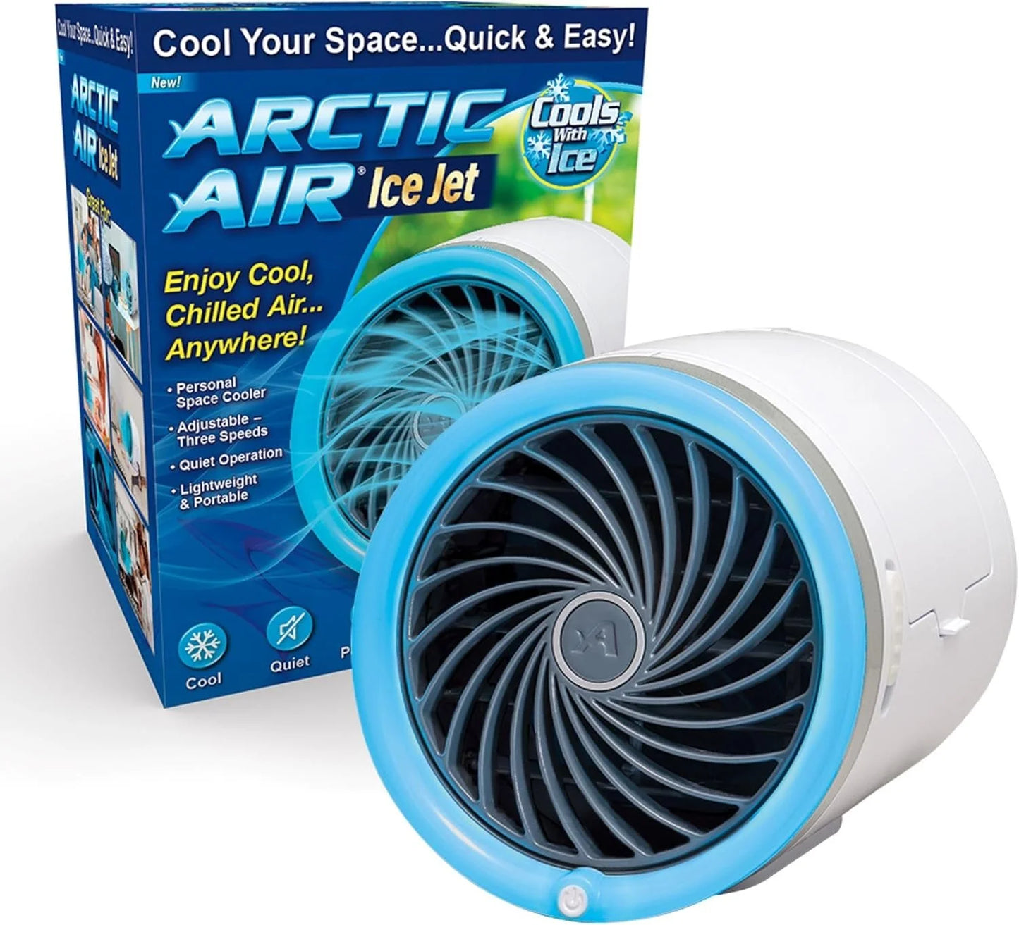 Arctic Air Ice Jet Personal Air Cooler – Portable 3-Speed Mini Air Cooler with Reusable Ice Packs, 7 LED Lights & Multi-Directional Vent
