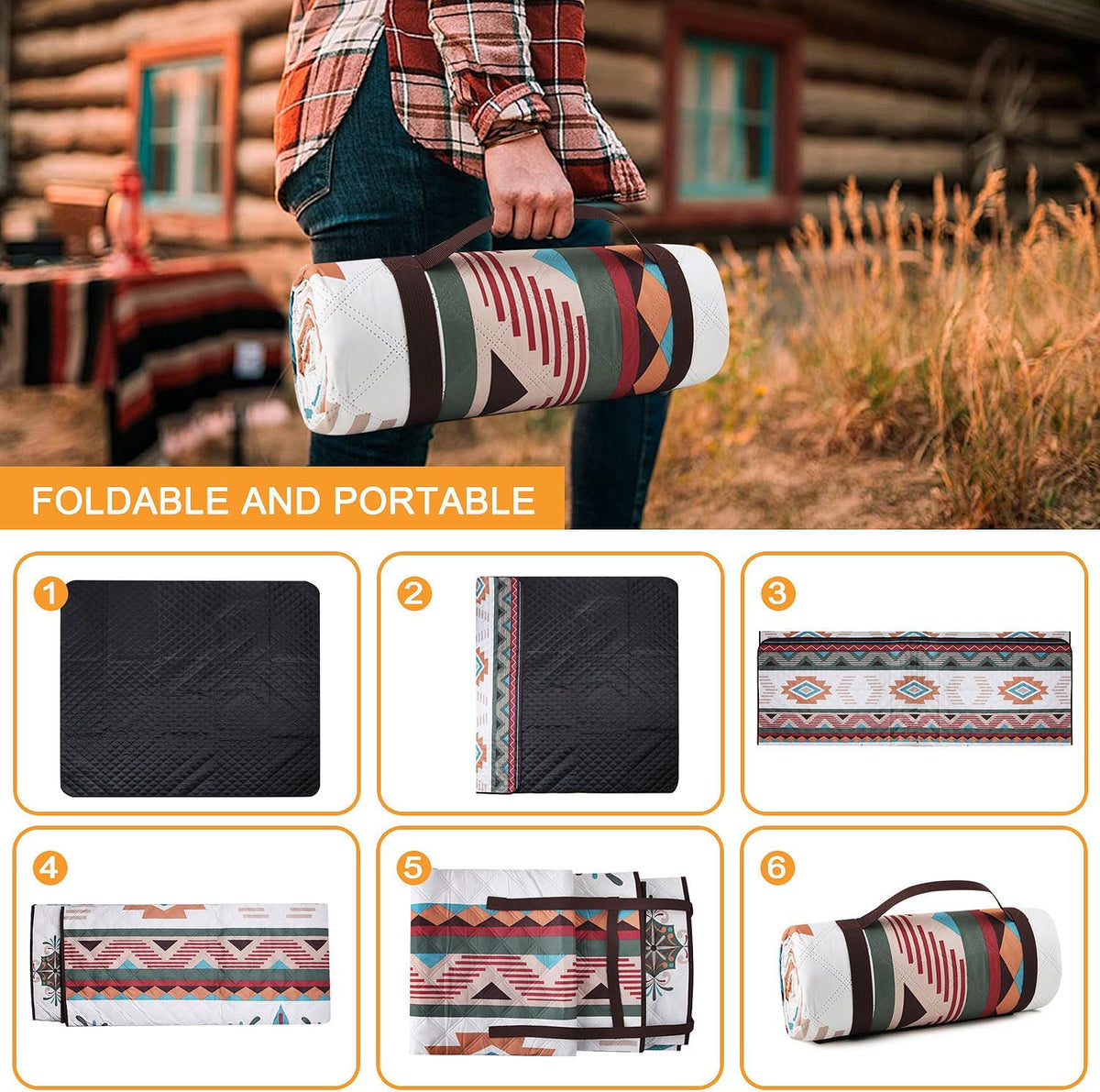Couverture de pique-nique imperméable extra large 200x200CM – Tapis de plage extérieur pliable avec poignée de transport intégrée – Anti-sable et anti-humidité pour le camping en famille