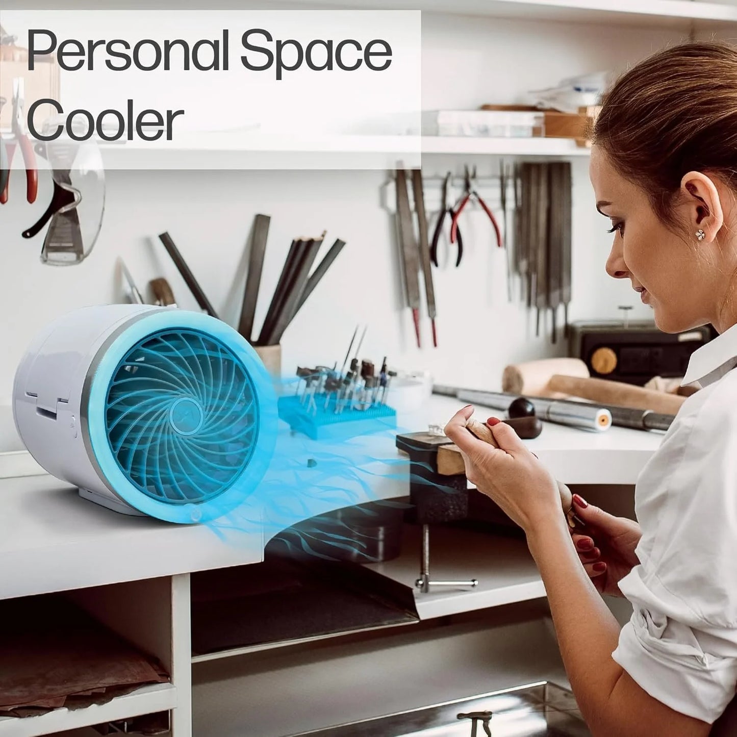 Arctic Air Ice Jet Personal Air Cooler – Portable 3-Speed Mini Air Cooler with Reusable Ice Packs, 7 LED Lights & Multi-Directional Vent