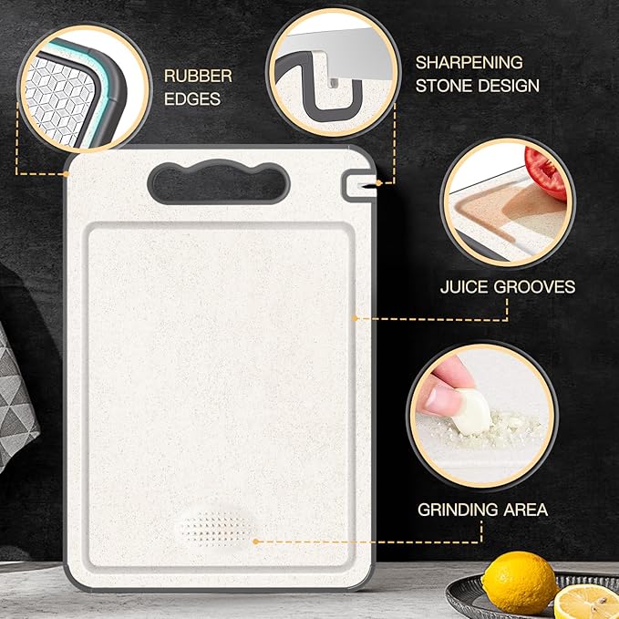Planche à découper double face en acier inoxydable 304 – Résistante aux rayures avec bords en silicone antidérapants – Surface hygiénique pour la préparation culinaire