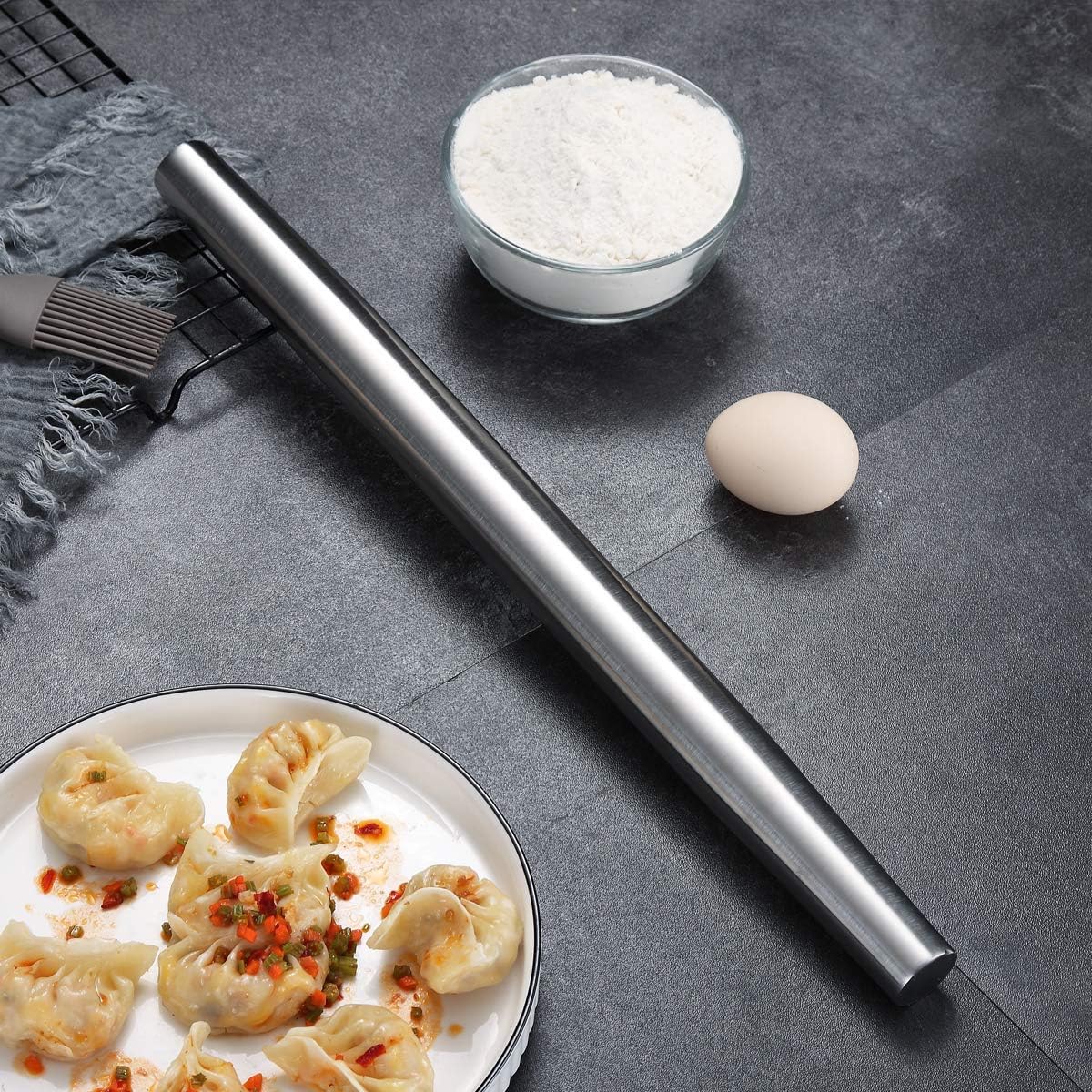 Berglander 16.7-Inch Stainless Steel Rolling Pin – Matte Finish Baking Roller for Pizza Dough, Pie, Cookies & Pastry