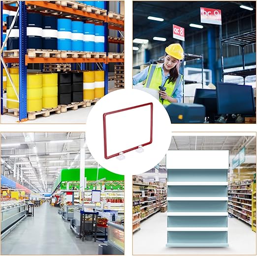 Porte-étiquette magnétique pour étagères – Cadre de panneau rouge avec inserts en carton pour entrepôts et rayonnages métalliques