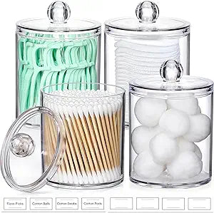Clear Acrylic Cotton Swab Holder with Lid – 10oz Bathroom Storage Jar for Cotton Buds & Small Essentials