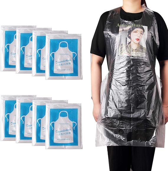 Set of 25 Pcs Clear Disposable Aprons – Waterproof Polyethylene for Kitchen, Painting & Dishwashing (23×37")