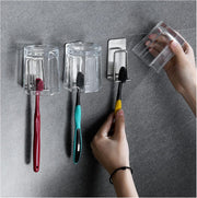 Support mural pour brosses à dents et gobelets en acier inoxydable de qualité supérieure – Organisateur de salle de bain mural robuste sans perforation pour brosses à dents électriques et gobelets – Étagère peu encombrante et antirouille (argent/noir)