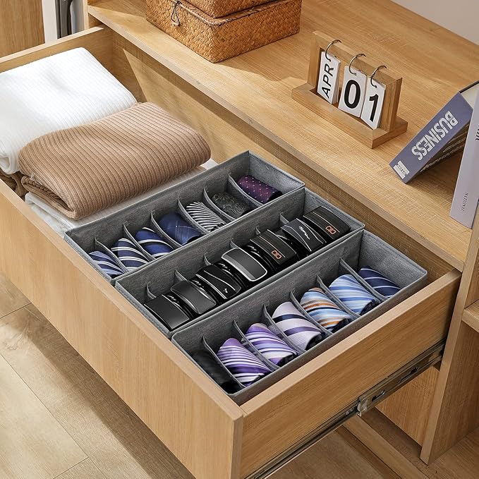 Kuber Industries Grey Non-Woven Foldable Drawer Organizer – Jute-Print Storage Box for Clothes, Socks, Bras, Scarfs & Stationery – Wardrobe & Cabinet Organizer