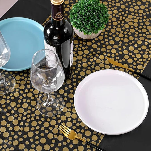 274 x 137 CM - 1pc Thickened Polka Dot Disposable Tablecloth – Waterproof Plastic Party Cover – Heavy-Duty Table Overlay for Weddings, Birthdays, and Events (Red/Black/Blue/Gold)