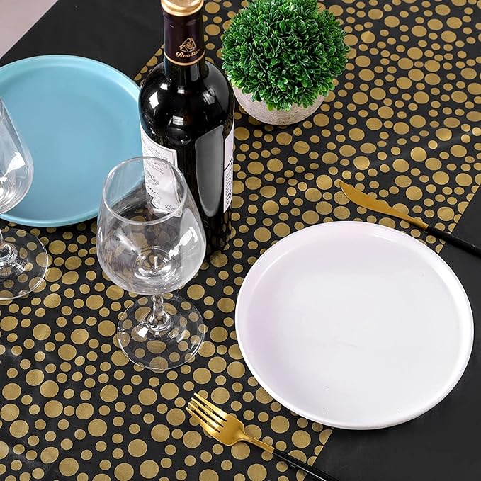 274 x 137 CM - 1pc Thickened Polka Dot Disposable Tablecloth – Waterproof Plastic Party Cover – Heavy-Duty Table Overlay for Weddings, Birthdays, and Events (Red/Black/Blue/Gold)