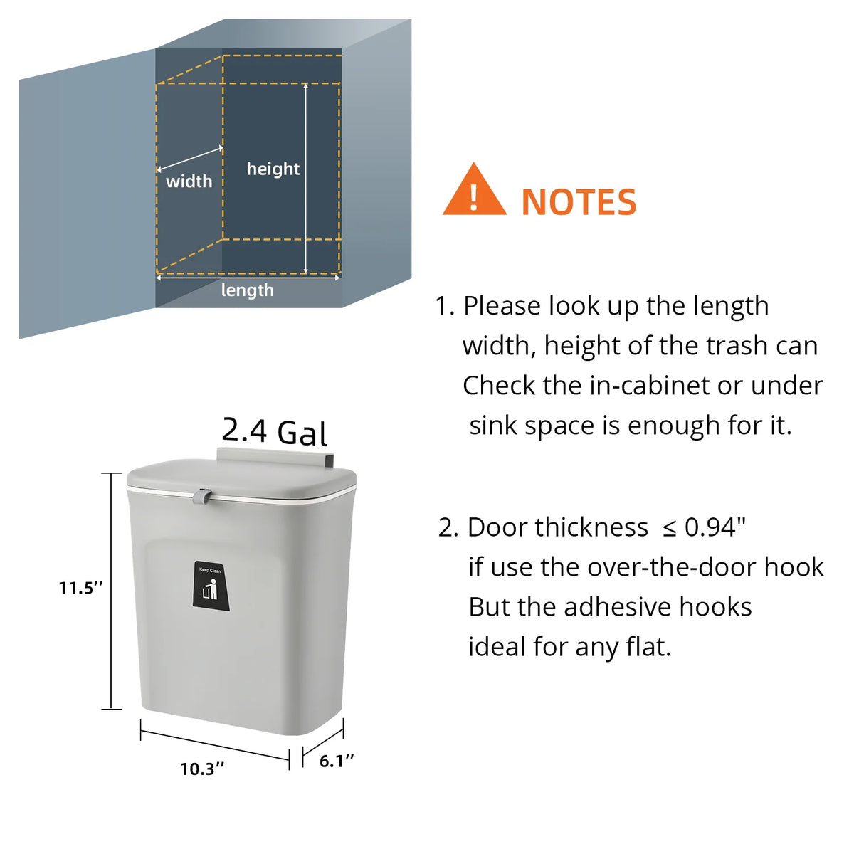 Poubelle de cuisine suspendue, poubelle murale blanche pour porte d'armoire et petits espaces
