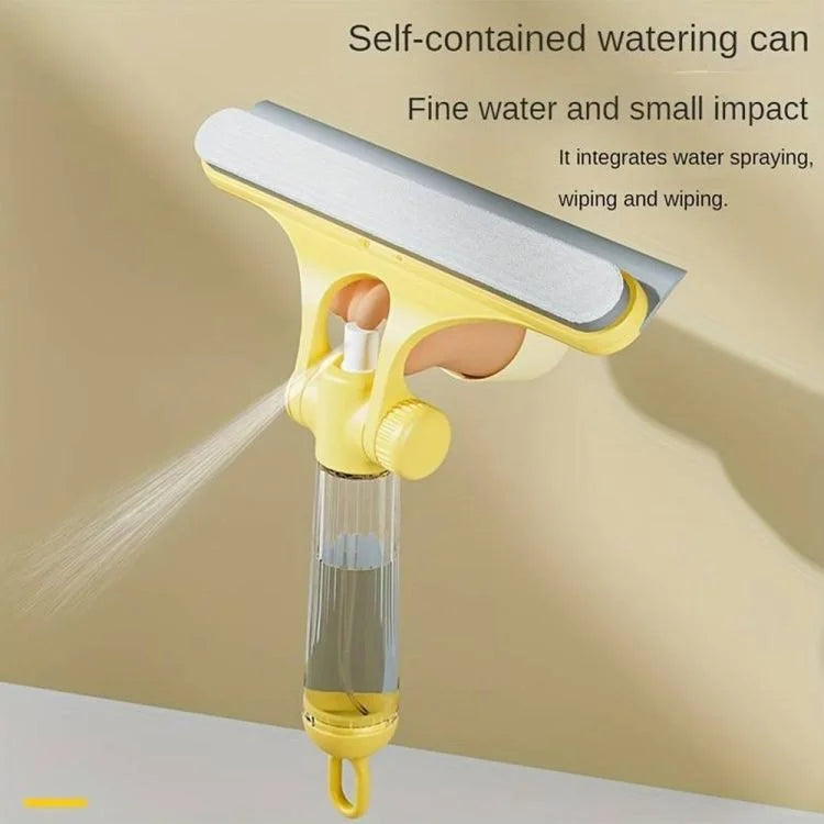 Brosse de nettoyage multi-usages pour vitres avec vaporisateur intégré – Nettoyant de vitres et de miroirs avec raclette en TPR – 20 × 20 × 8 cm