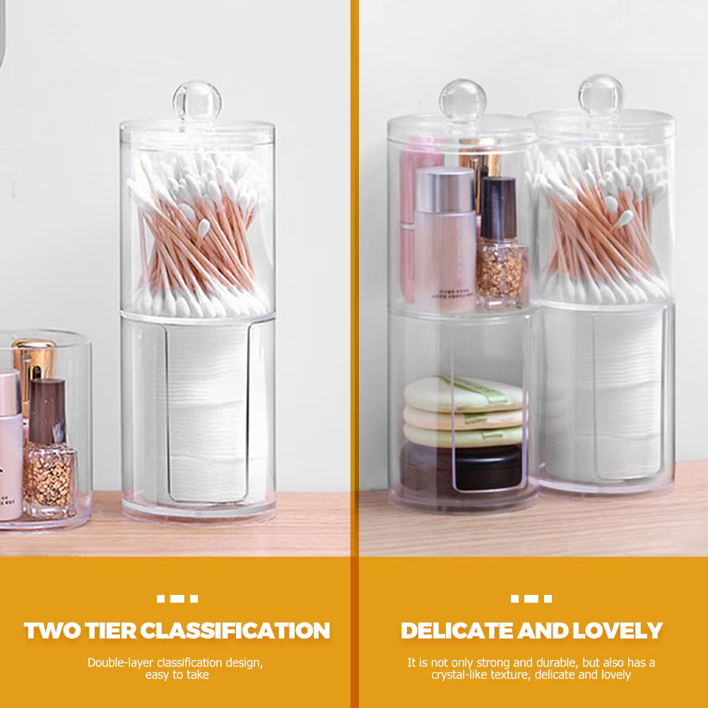 Transparent Stackable Cotton Pad & Cotton Ball Organizer – Clear Bathroom Storage Dispenser with Lid