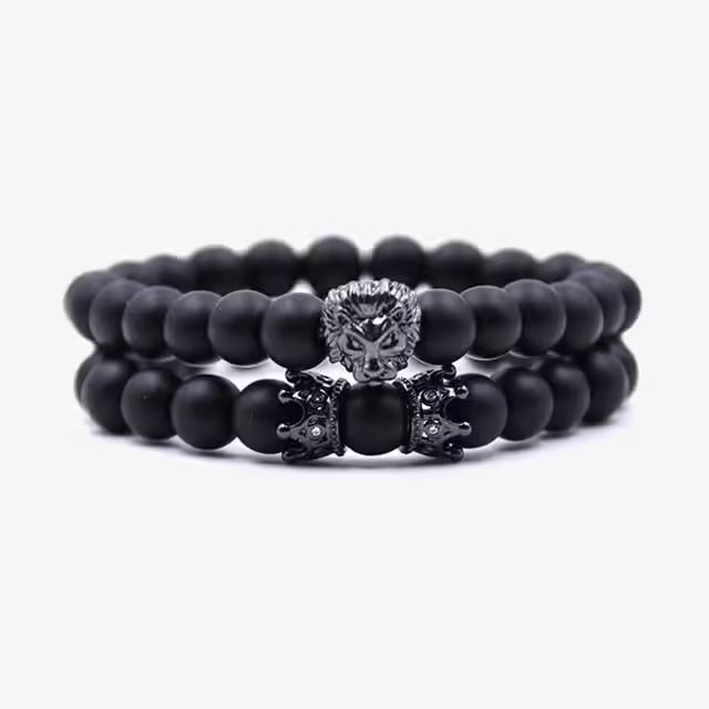 8mm Lion x Double Crown Bracelet Set (EGBT255)