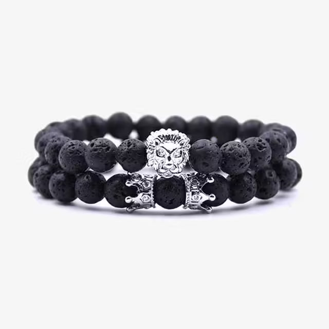 8mm Lion x Double Crown Bracelet Set (EGBT255)