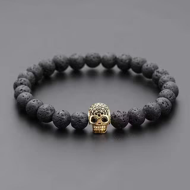 8mm Skull Head Lava Beads Stone Bracelet (EGBT289)