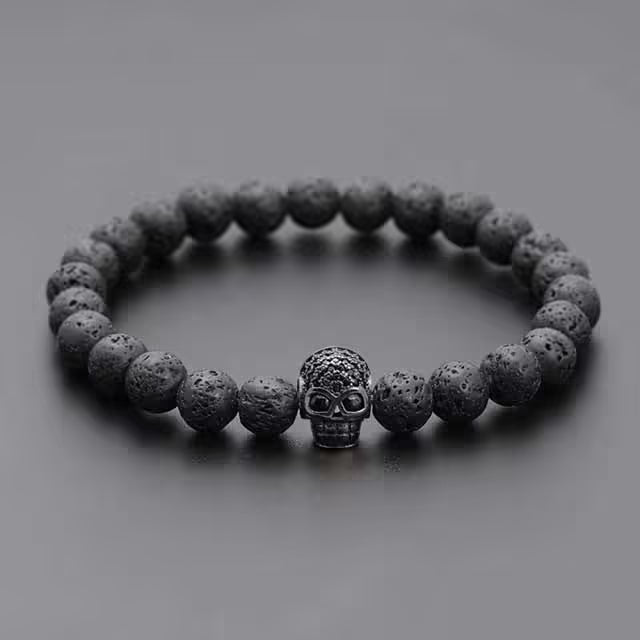 8mm Skull Head Lava Beads Stone Bracelet (EGBT289)