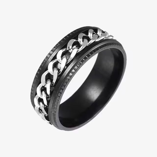 8mm Stainless Steel Black Silver Spinner Rotatable Chain Ring (EGR025)