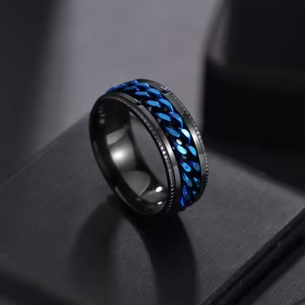 8mm Stainless Steel Blue Spinner Rotatable Chain Ring (EGR025)