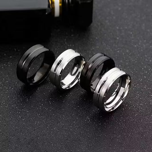 Bague pour homme en acier inoxydable 8 mm (noir/argent) (EGR022)
