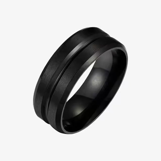 Bague pour homme en acier inoxydable 8 mm (noir/argent) (EGR022)