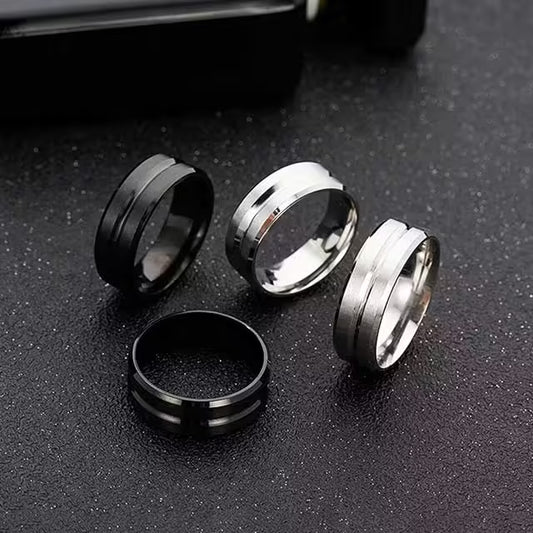 Bague pour homme en acier inoxydable 8 mm (noir/argent) (EGR022)