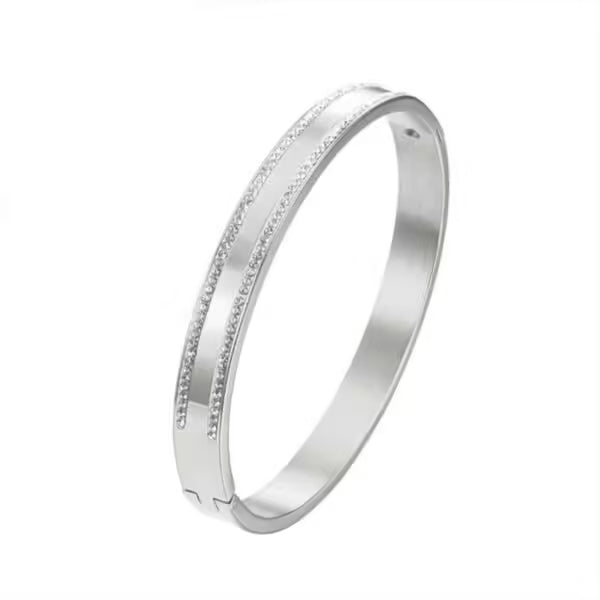 Double Row Zircon Stainless Steel 8MM Women Bangle (EGBT333)
