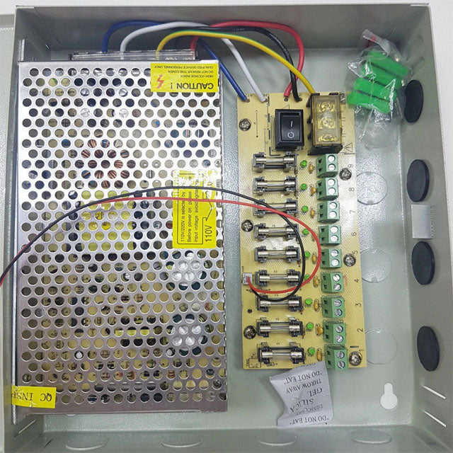 9-18 Way CCTV Security Camera DC Power Supply – Durable Metal Box with Lockable Key Included