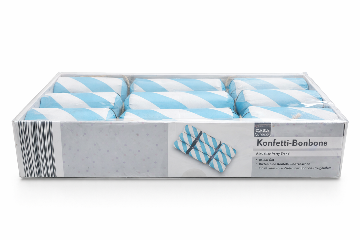 Party Confetti Bonbons Set (9 pcs) | Decorative Party Crackers with Surprise Fillings | Birthday, Holiday & Event Table Decoration (Blue & White)