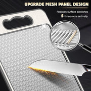 Planche à découper double face en acier inoxydable 304 – Résistante aux rayures avec bords en silicone antidérapants – Surface hygiénique pour la préparation culinaire