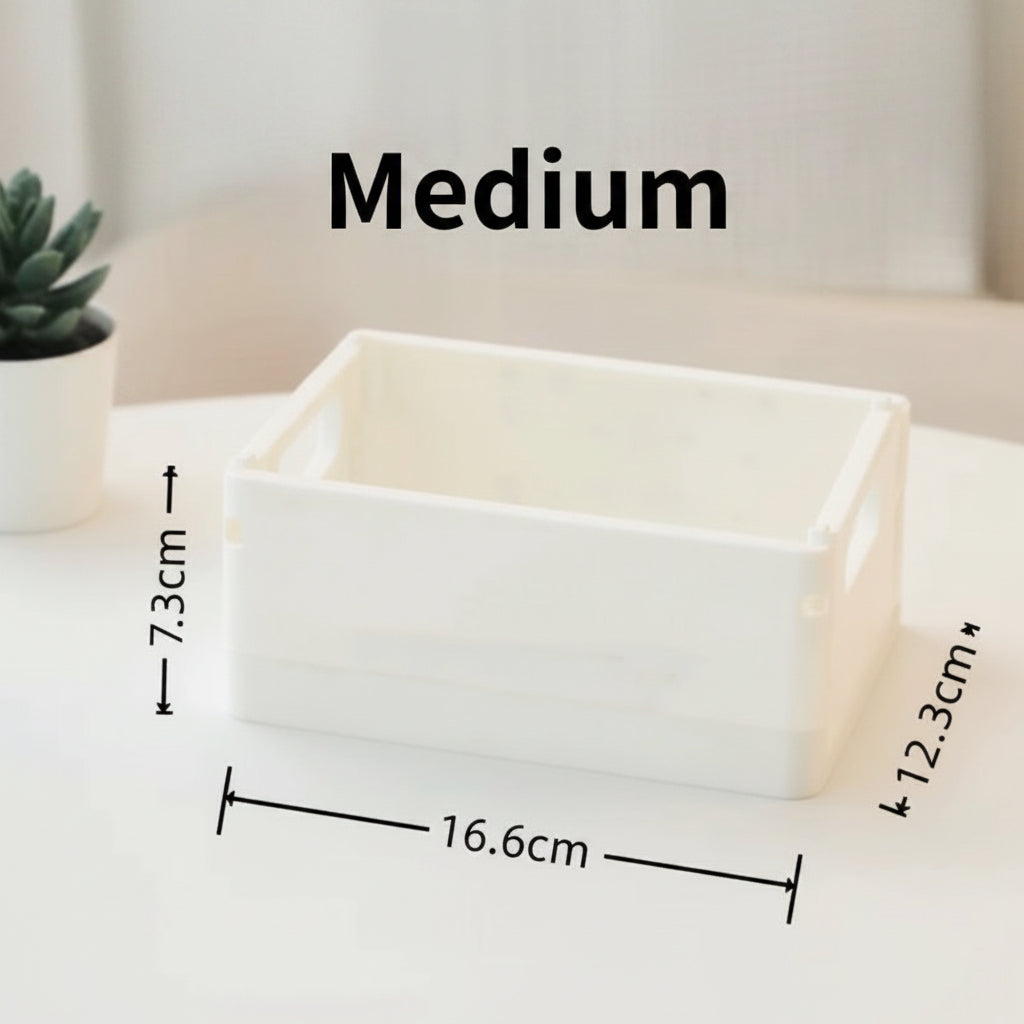 Stackable Folding Storage Bins with Lids – Collapsible Double-Door Cabinet Organizer with Wheels – Multi-Purpose Plastic Toy Box & Desktop Stationery Container for Home, Office, and Nursery