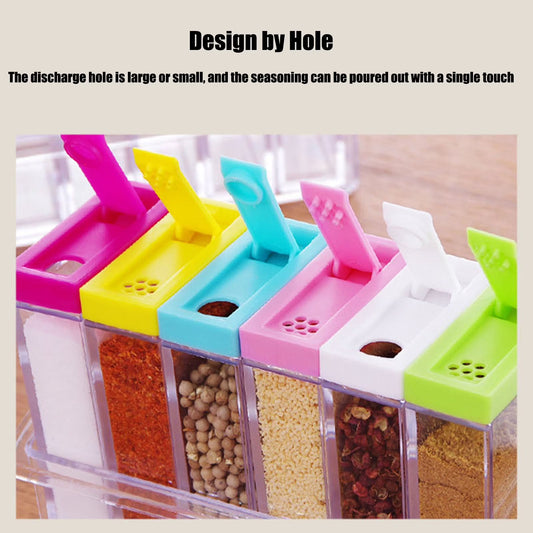 6-Piece Clear Plastic Spice Organizer Set with Tray & Handle – BPA-Free Kitchen Seasoning Storage Containers