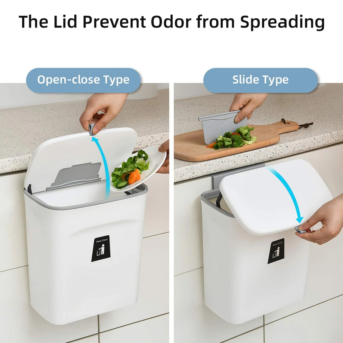 Poubelle de cuisine suspendue, poubelle murale blanche pour porte d'armoire et petits espaces