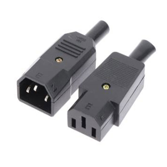 AC 3-Pin Straight Cable Plug Connector – C13/C14 10A 250V Female/Male AC Power Socket Adapter