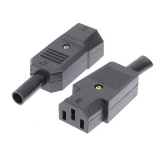 AC 3-Pin Straight Cable Plug Connector – C13/C14 10A 250V Female/Male AC Power Socket Adapter