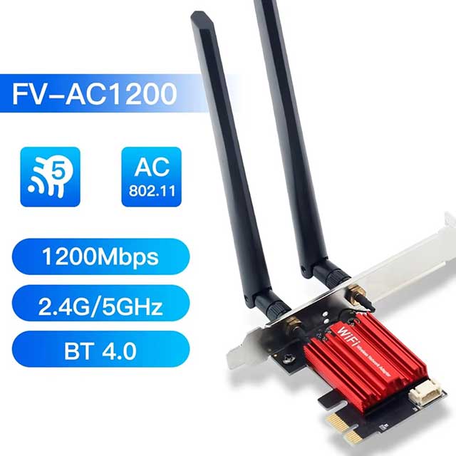AC1200 PCIe WiFi Adapter with Bluetooth 4.0 – Dual Band 2.4GHz/5GHz Wireless Network Card for Desktop PC | Windows 7/8/10/11 Compatible