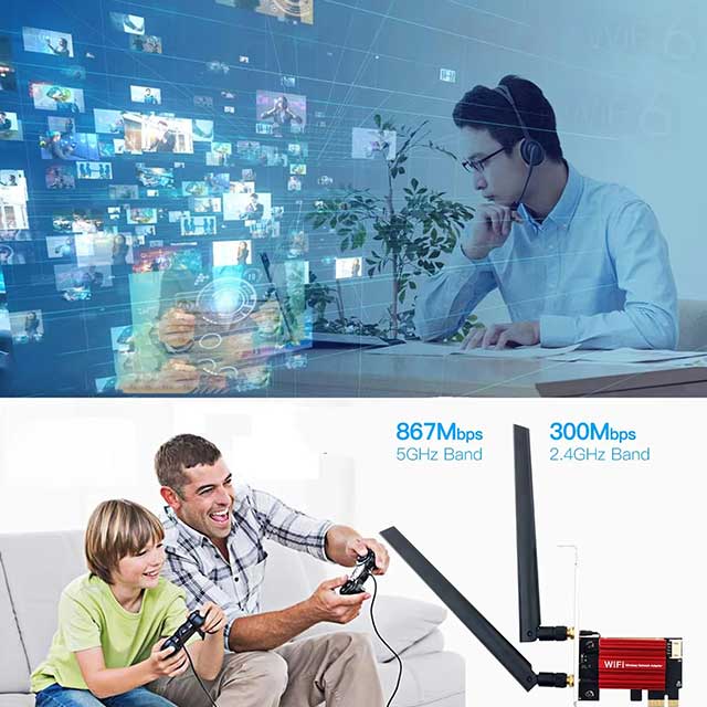 AC1200 PCIe WiFi Adapter with Bluetooth 4.0 – Dual Band 2.4GHz/5GHz Wireless Network Card for Desktop PC | Windows 7/8/10/11 Compatible