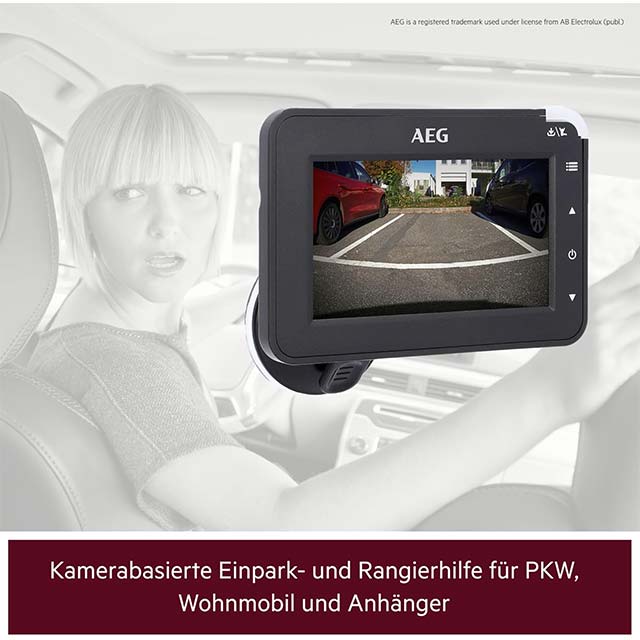 AEG 4.3" Solar Powered RV Wireless Digital Parking Camera – Dual LCD Display, Waterproof Night Vision &amp; Wireless Transmitter