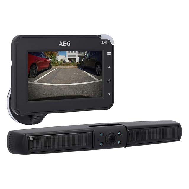 AEG 4.3" Solar Powered RV Wireless Digital Parking Camera – Dual LCD Display, Waterproof Night Vision &amp; Wireless Transmitter