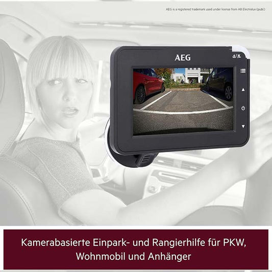 AEG Solar Powered Wireless Digital Reversing Camera with Parking Aid, Radio Transmitter, LCD Dual Display, Waterproof, Night Vision