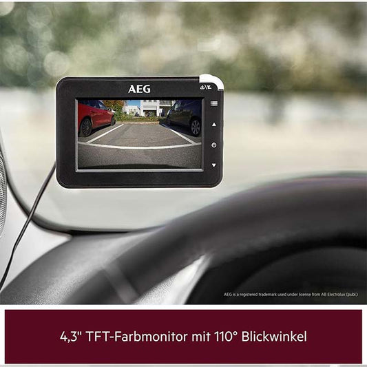AEG Solar Powered Wireless Digital Reversing Camera with Parking Aid, Radio Transmitter, LCD Dual Display, Waterproof, Night Vision