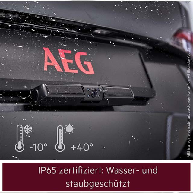 AEG Solar Powered Wireless Digital Reversing Camera with Parking Aid, Radio Transmitter, LCD Dual Display, Waterproof, Night Vision