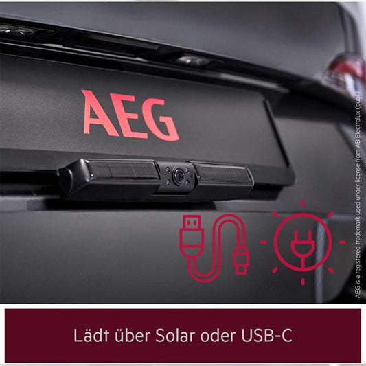 AEG Solar Powered Wireless Digital Reversing Camera with Parking Aid, Radio Transmitter, LCD Dual Display, Waterproof, Night Vision